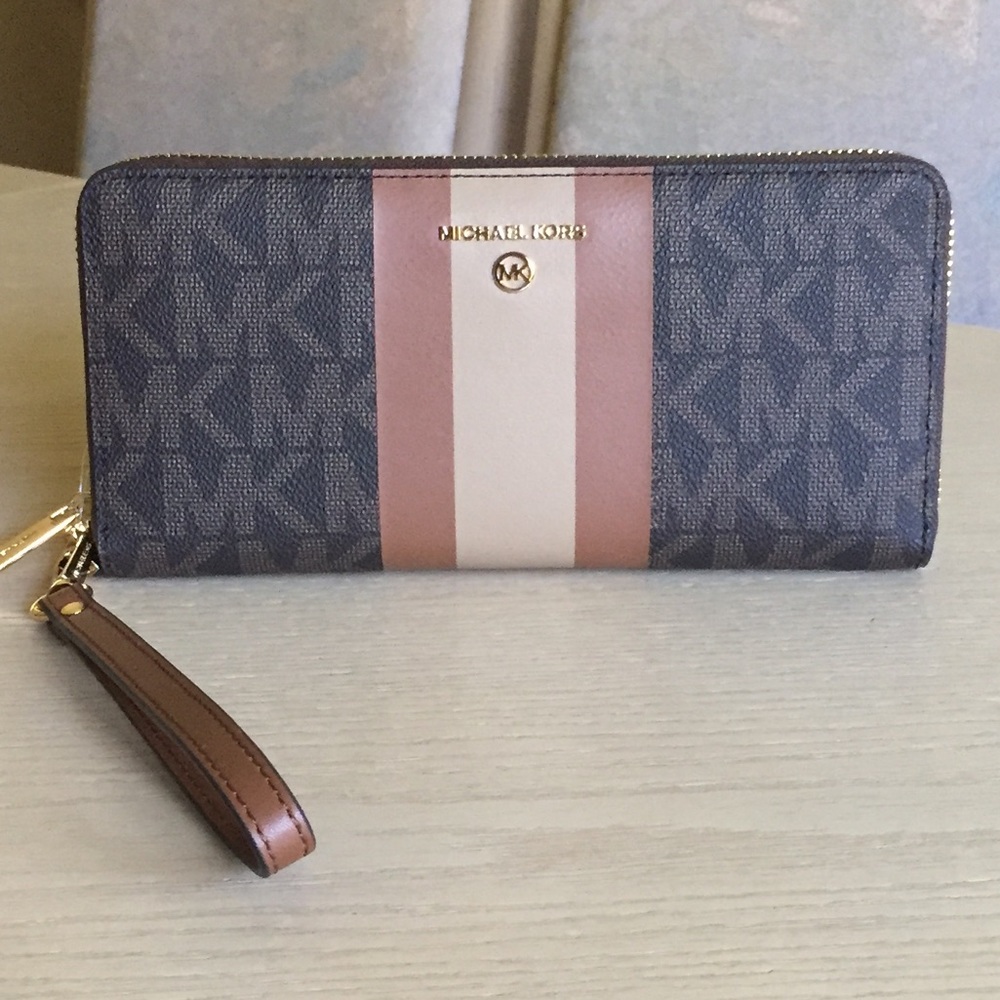 Michael Kors Center Stripe Brown Wallet, Wristlet - Picture 11 of 11